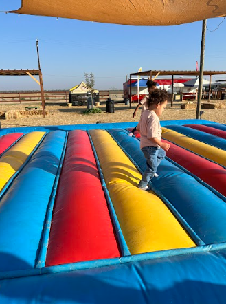student on a blow up 