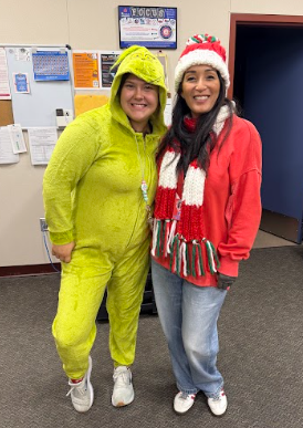 teachers dressed in red and green
