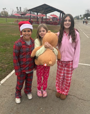 students with Santa hats