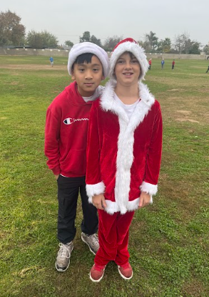 students with Santa hats