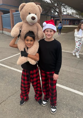 students with Santa hats