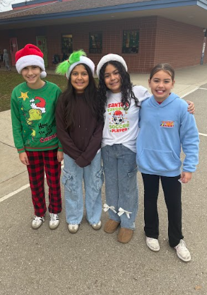 students with Santa hats