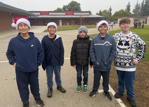 students with Santa hats