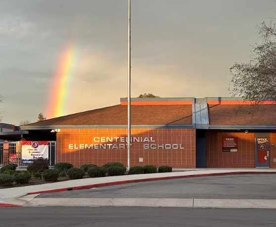 rainbow behind Centennial Elementary