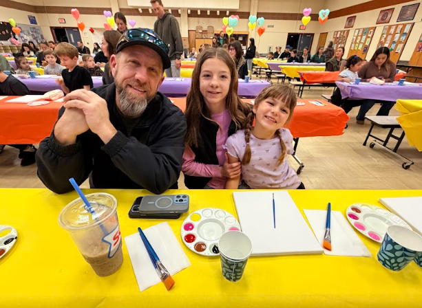 families painting at tables