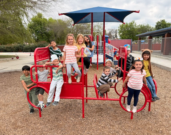 students wearing striped clothing