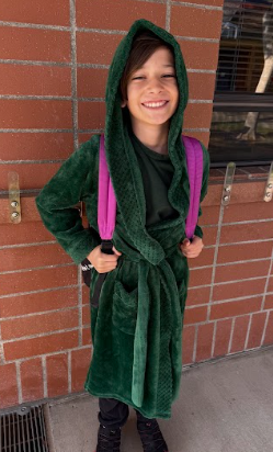 student wearing pajamas