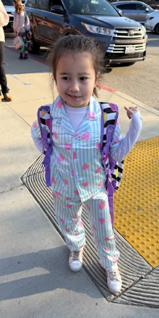 student wearing pajamas