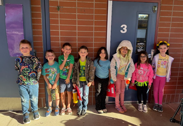 students in neon clothes