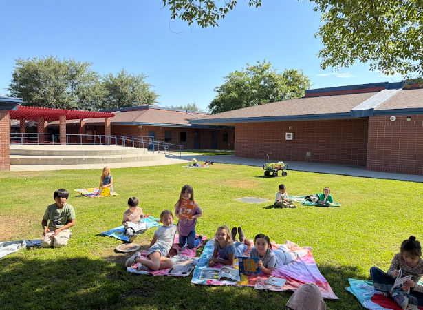 students reading books laying on beach towels