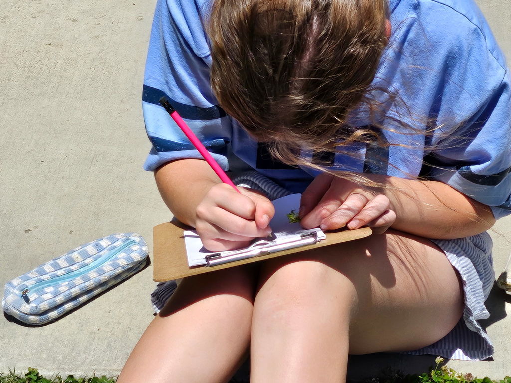 student writing in journal