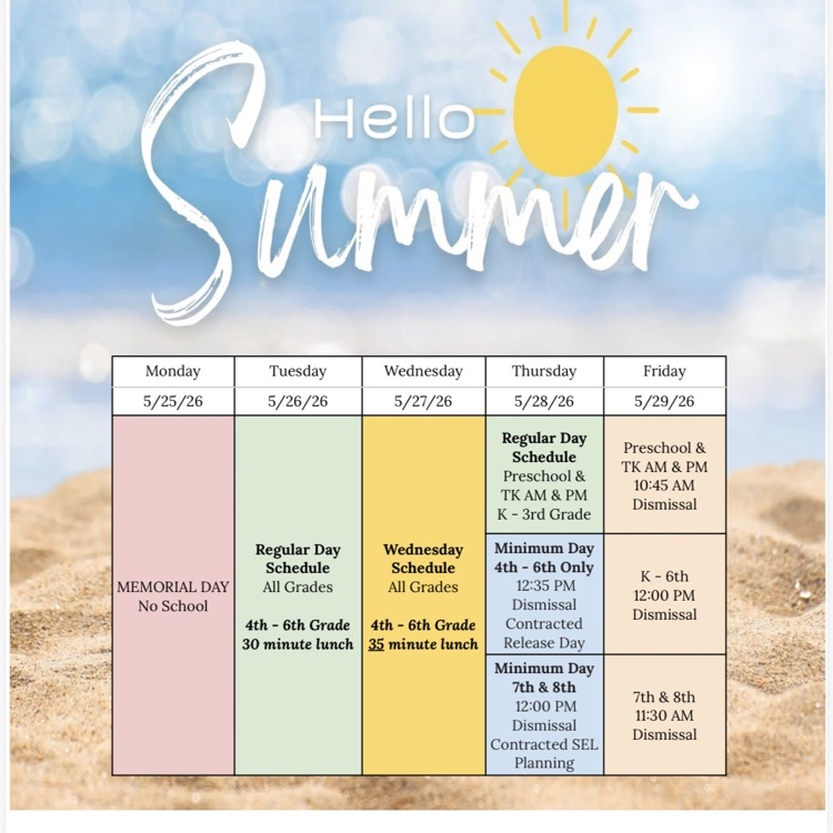 Hello Summer school schedule