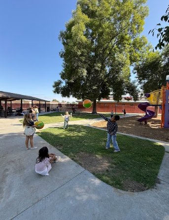 students with beach balls
