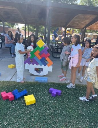 students playing giant tetris