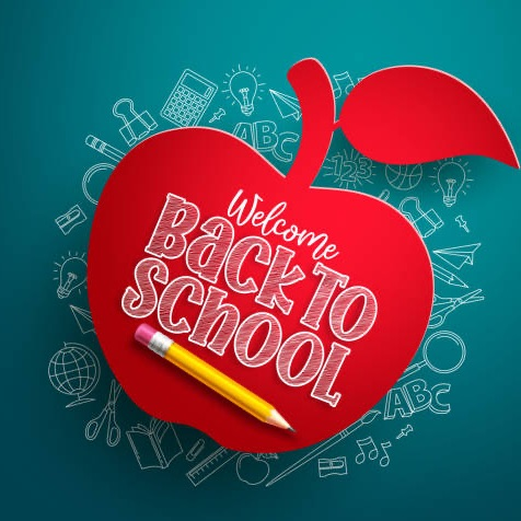 welcome back to school, red apple with a pencil 