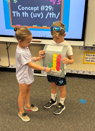students presenting apple math posters