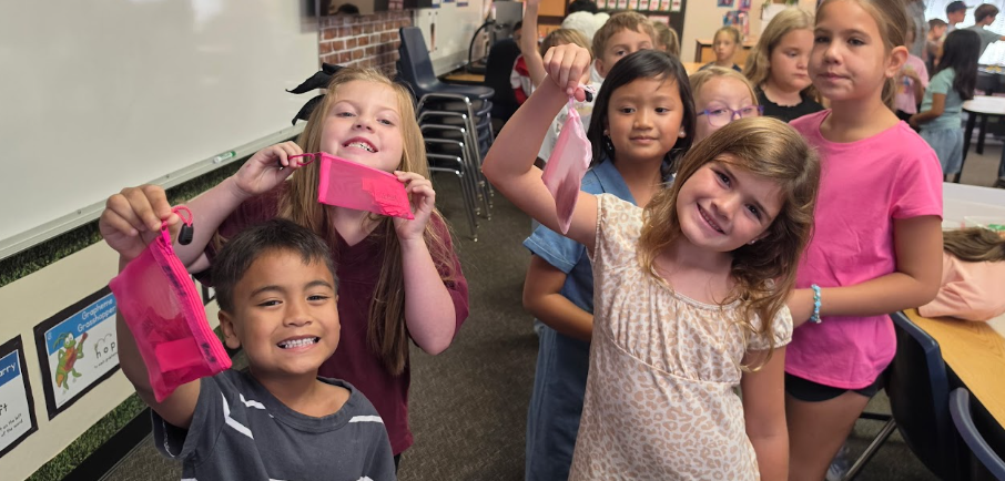 students with tickets at store