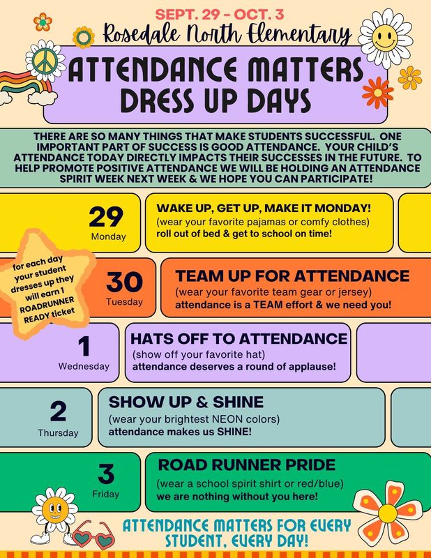 Attendance Matters Dress Up Days on colorful background