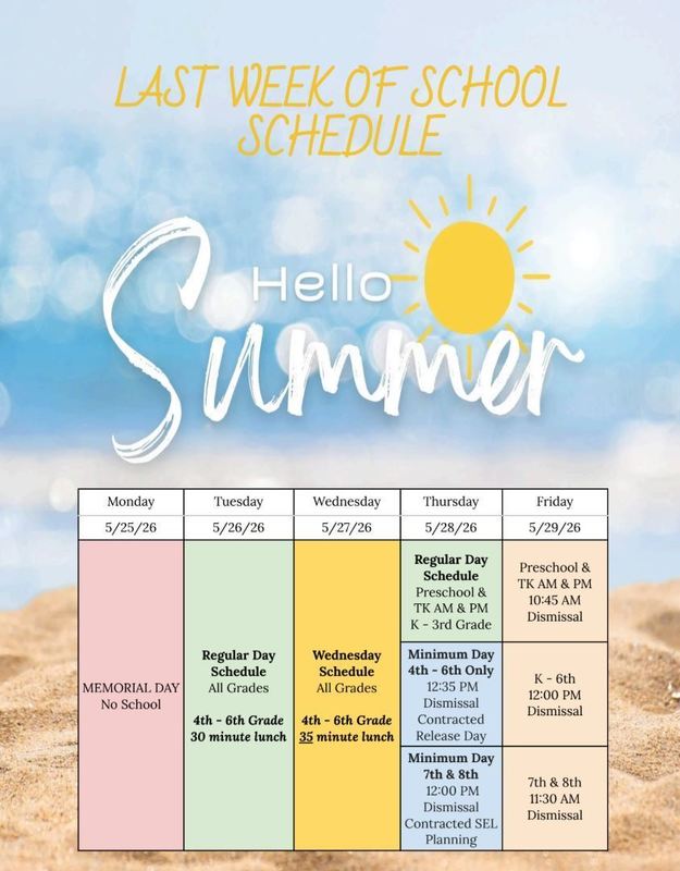 Last Wek of School Schedule