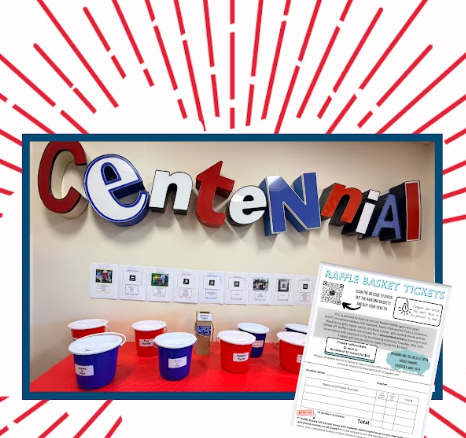 buckets under a centennial sign