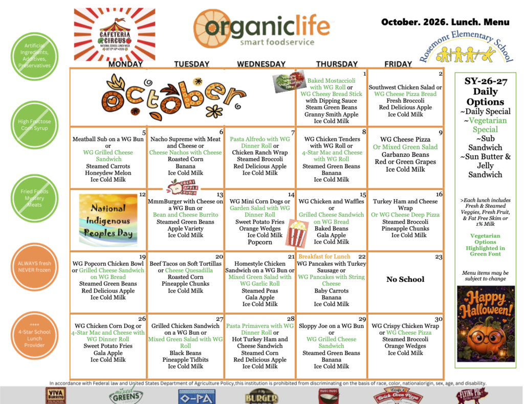 October Lunch Menu