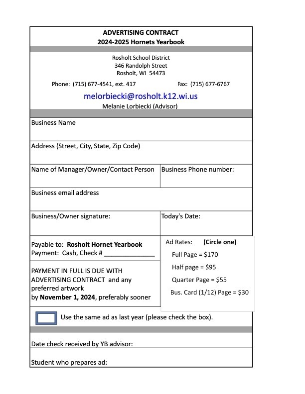 Yearbook Ad Contract