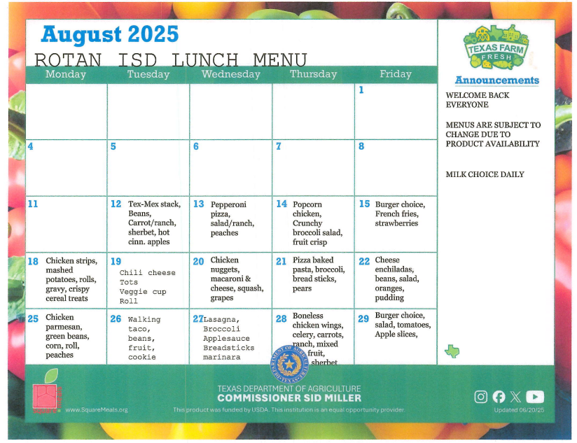 lunch calendar