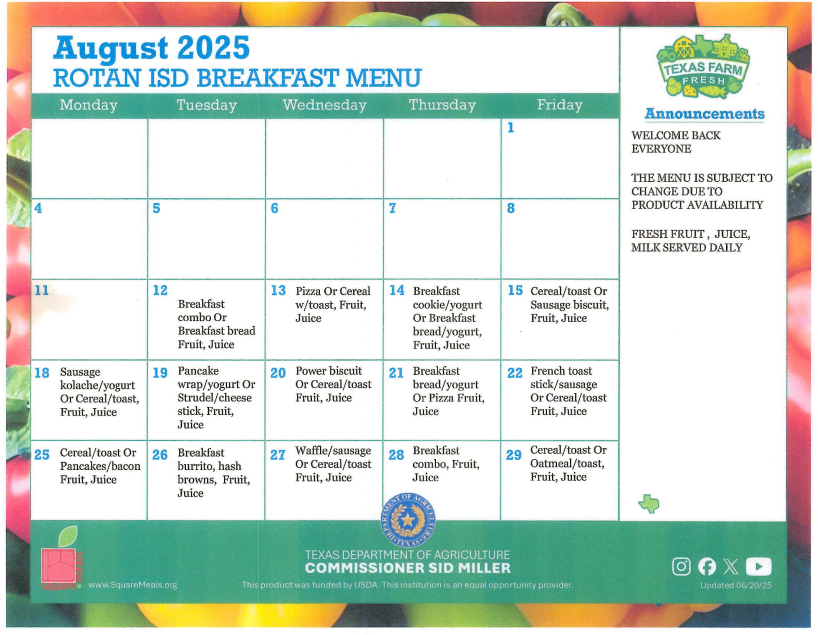lunch calendar