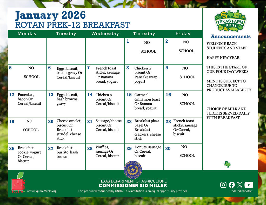 January Breakfast Menu