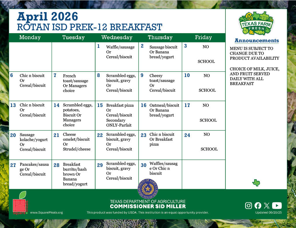 April '26 Breakfast Menu