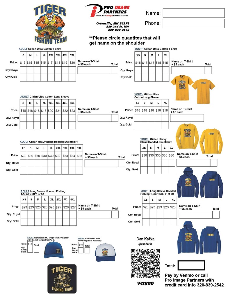 Fishing League Clothing Order