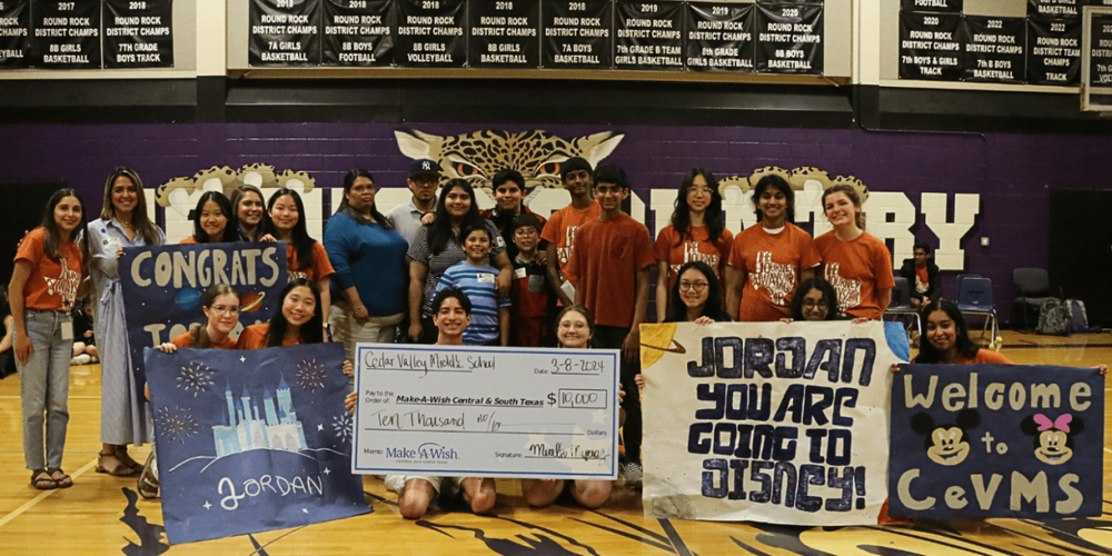 Cedar Valley Middle School NJHS donates $10,000 to Make-A-Wish