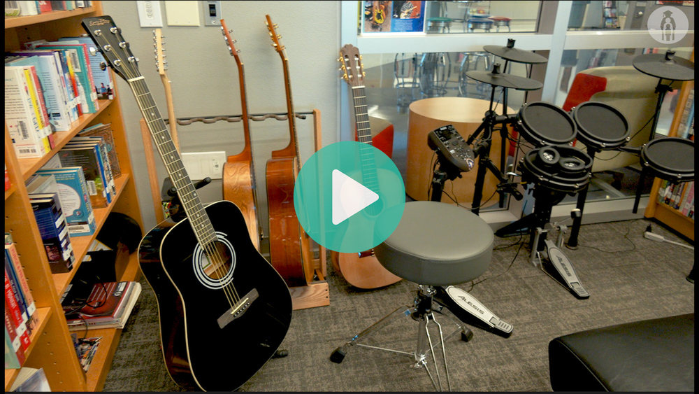 Image of instruments in the corner of the library
