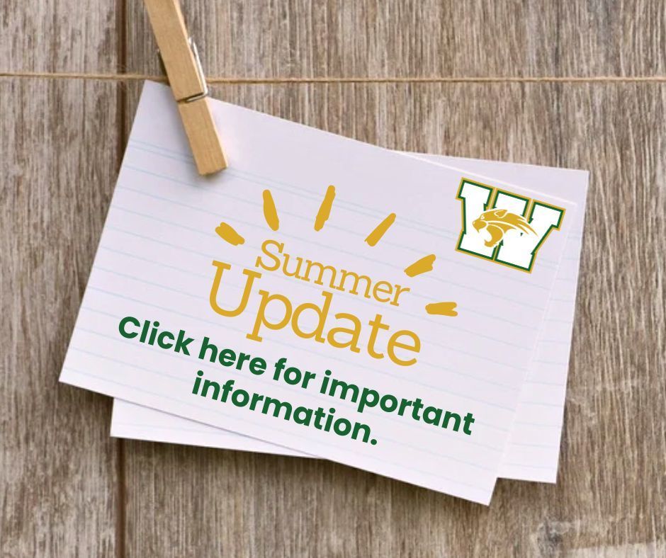 Photo of a post card stating Summer Update, Click here for important information.