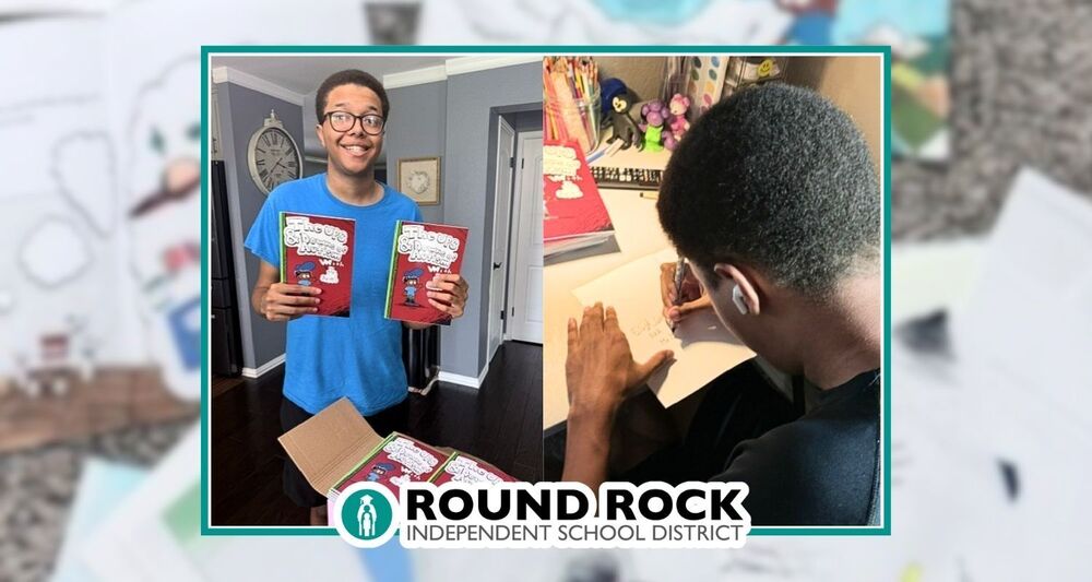 Elijah with books and drawing