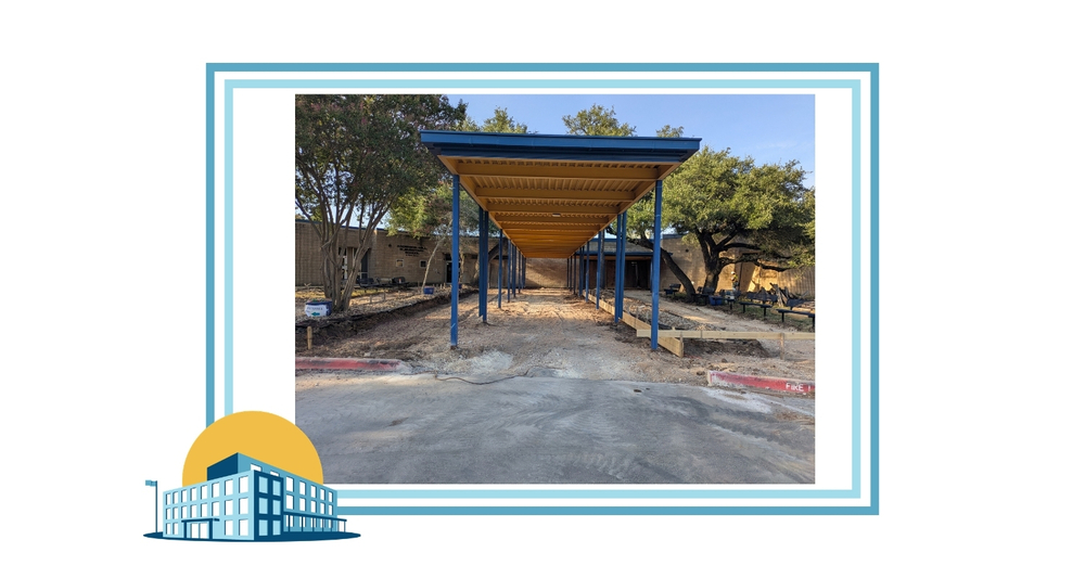 Exterior image of Anderson Mill showing concrete replacement in progress
