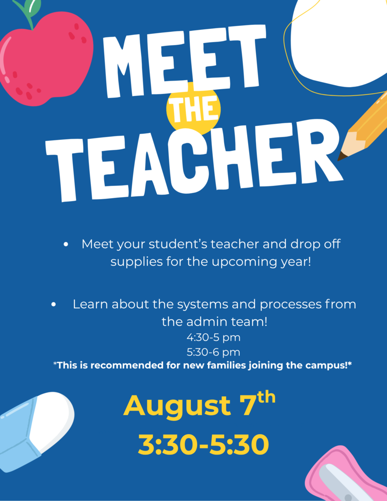 Meet the Teacher at Forest Creek on August 7th from 3:30-5:30.