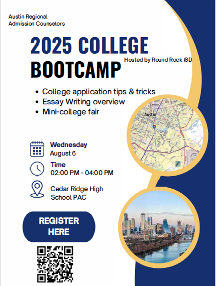 2025 College Bootcamp at Cedar Ridge, Wednesday, August 6; 2 to 4 PM
