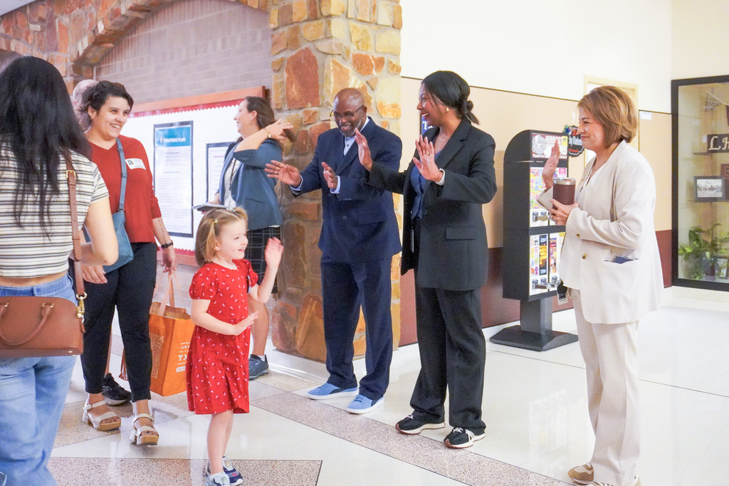 Round Rock ISD 2025 First Day of School. Image with students, staff, and families on the first day.