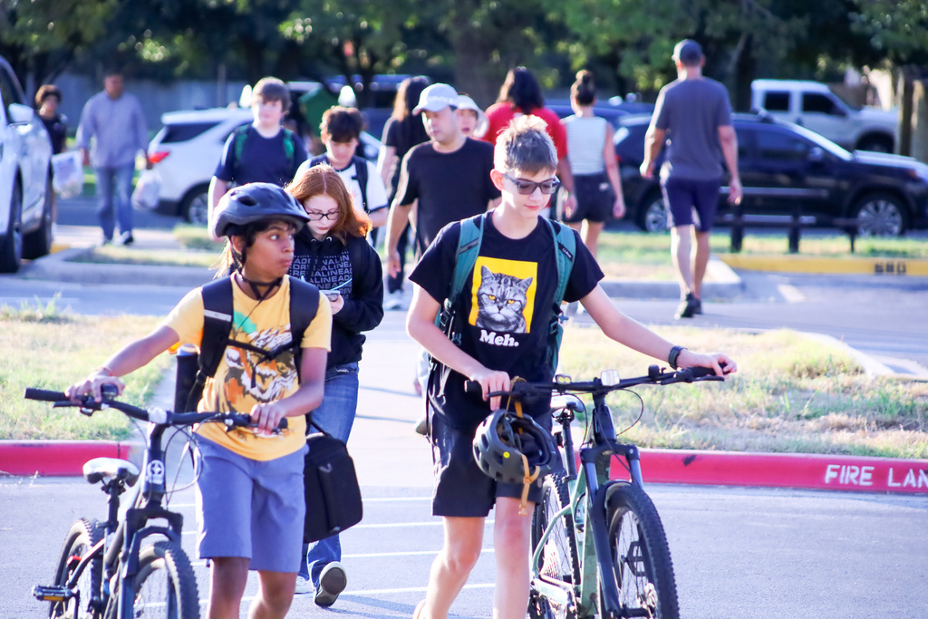 Round Rock ISD 2025 First Day of School. Image with students, staff, and families on the first day.