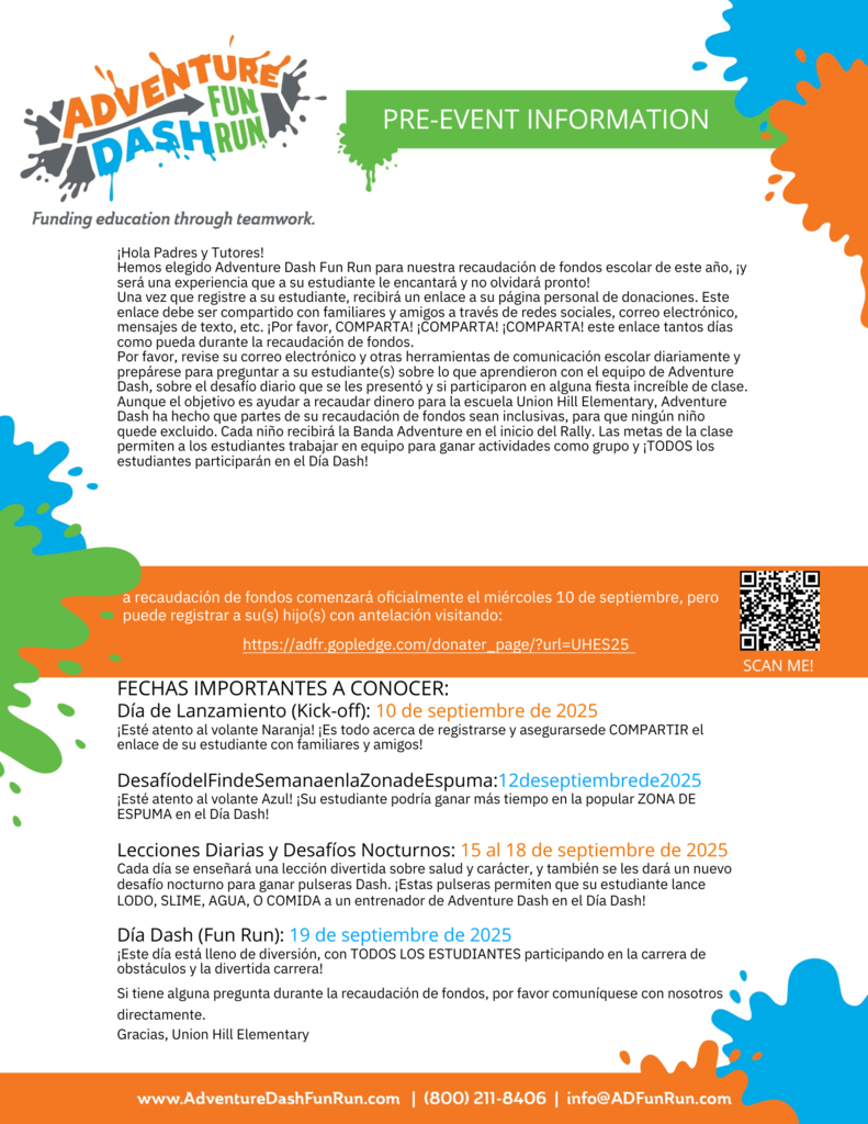 Adventure Run Flyer Spanish Handout