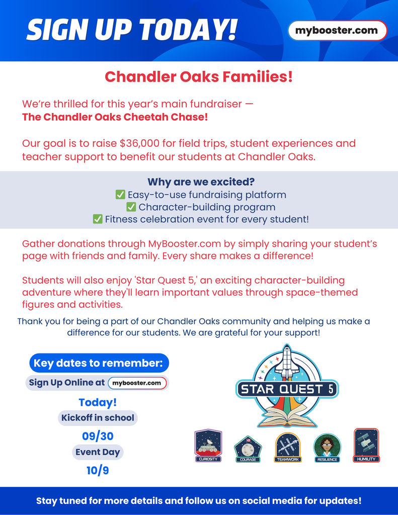 Chandler Oaks Boosterthon Information Flyer