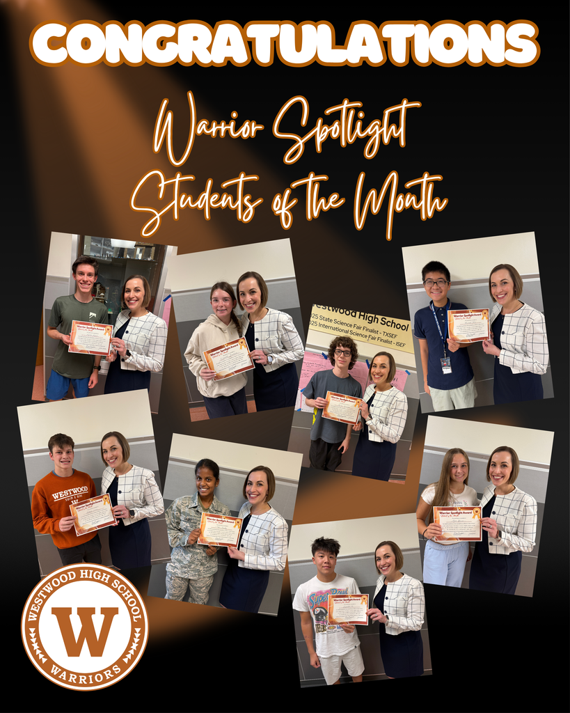 Photos of the 8 students of the month with Principal Campbell
