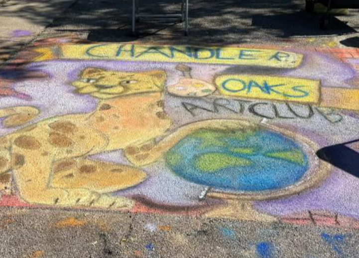 Chalk art of Cheetah, globe, paintbrush and paint