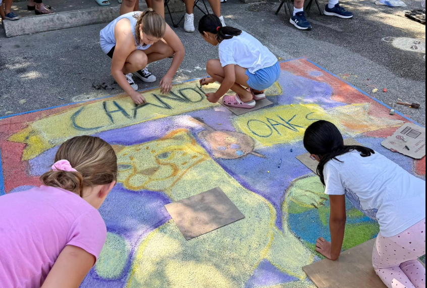Students creating chalk art