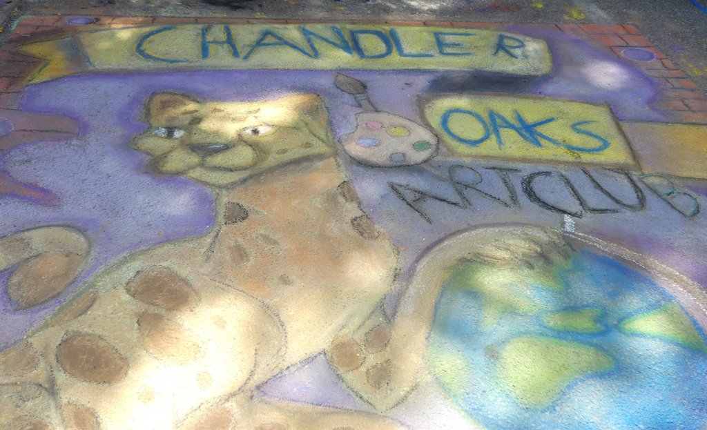Chalk art of Cheetah, globe, paintbrush and paint