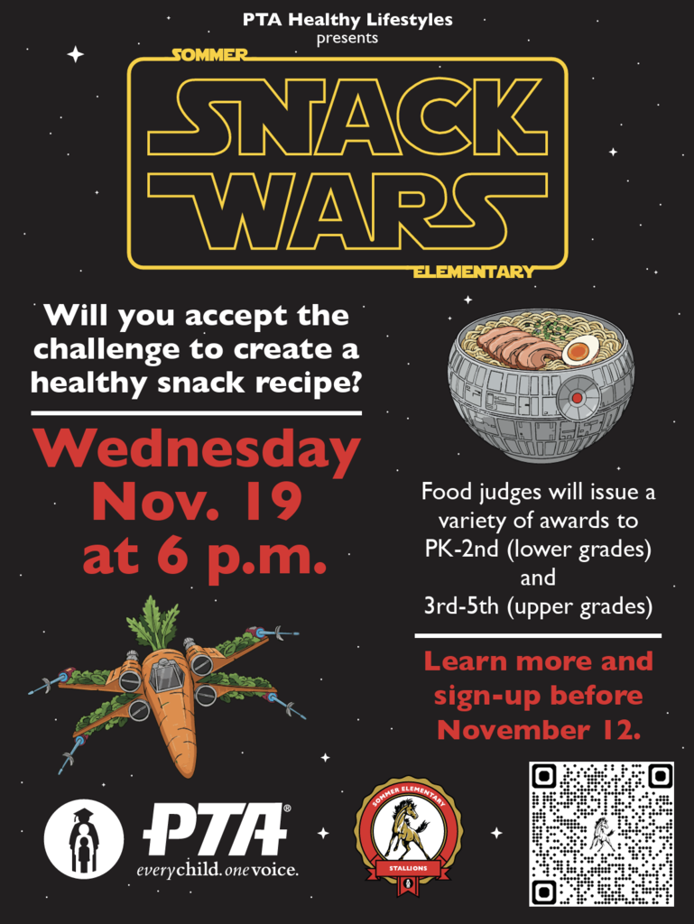 Snack Wars Flyer - Will you accept the challenge to create a healthy snack recipe?  Wednesday Nov 19th at 6pm