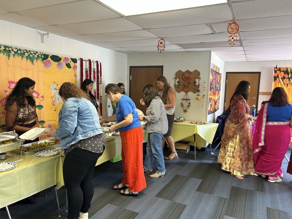 Staff going through the lunch line.