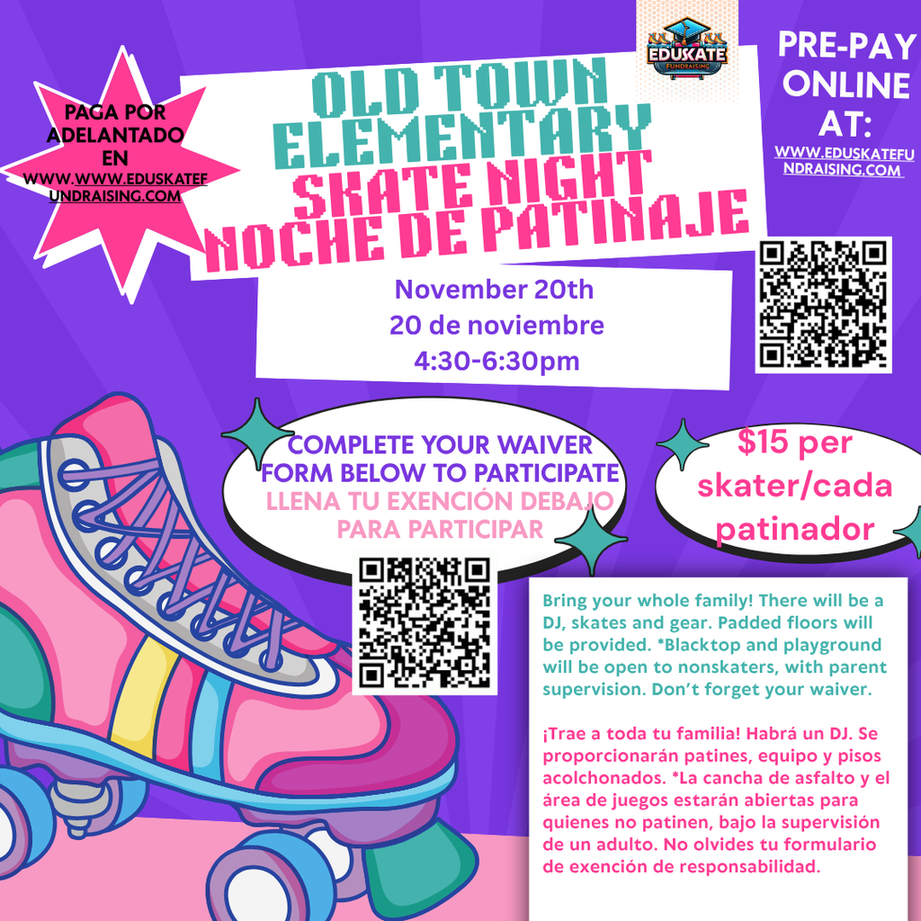 Skate Night, November 20th 4:30 - 6:30 pm