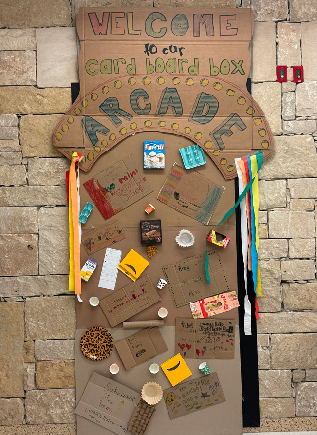 Photo of cardboard on wall with various items
